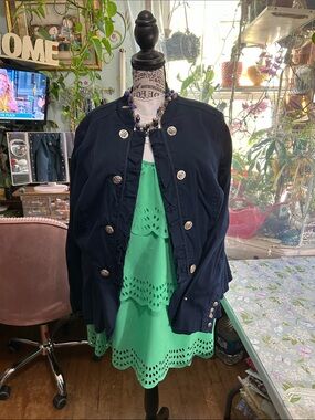 Dress Barn Navy Military-Style Blazer with Silver Buttons